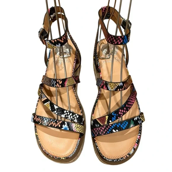 Vince Camuto Aevie Snake Print Leather Strappy Platform Wedge Espadrille Sandals - Picture 4 of 10